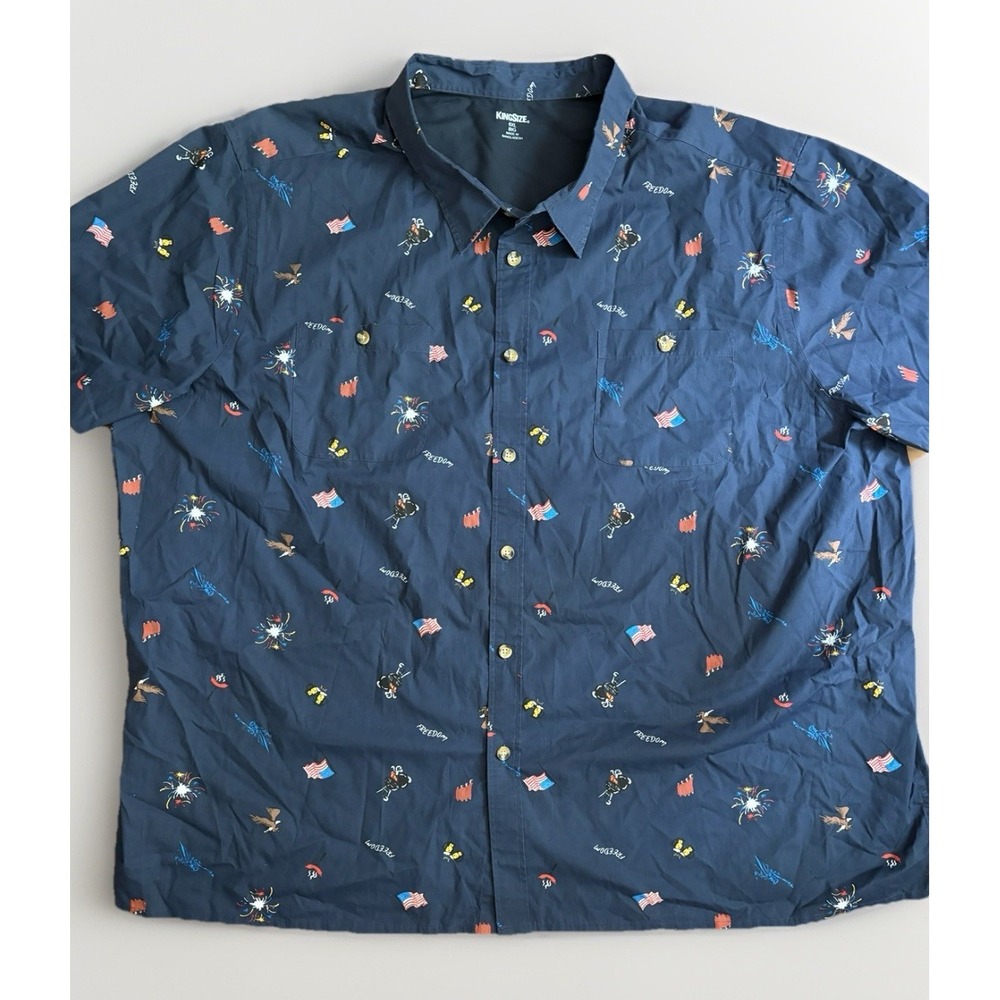 KingSize Mens 6XL Big American Flag Fireworks Button‎ Down Shirt July 4th AOP